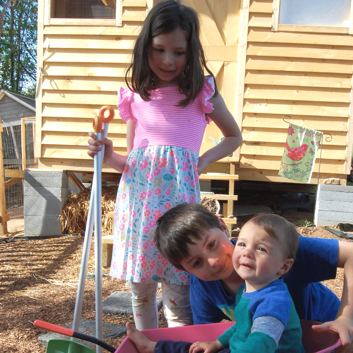 3 kids in the garden