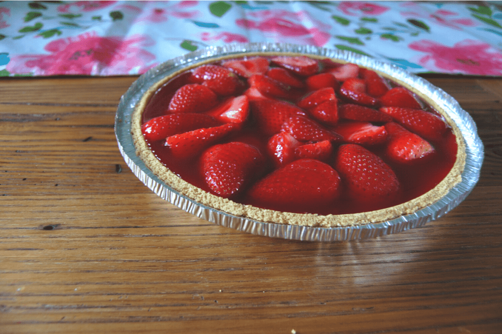 close up of a strawberry pie 